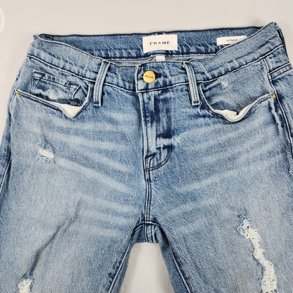 FRAME Le Garcon Beldon Rips Distressed  Cropped Slim Boyfriend Jeans Size 26x30 - Picture 6 of 15